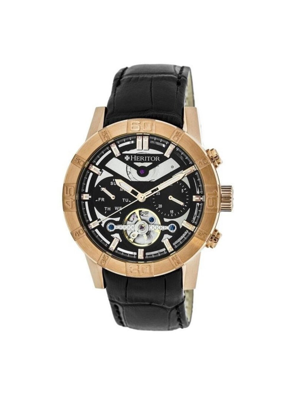 NWT Heritor Hannibal Quartz Black Dial Black Leather Men's Watch
